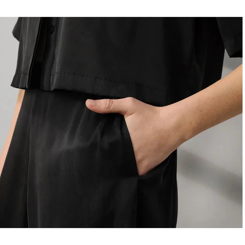 Lunya Split Leg High Rise Washable Silk Pants Immersed Black Size Large - Picture 3 of 12